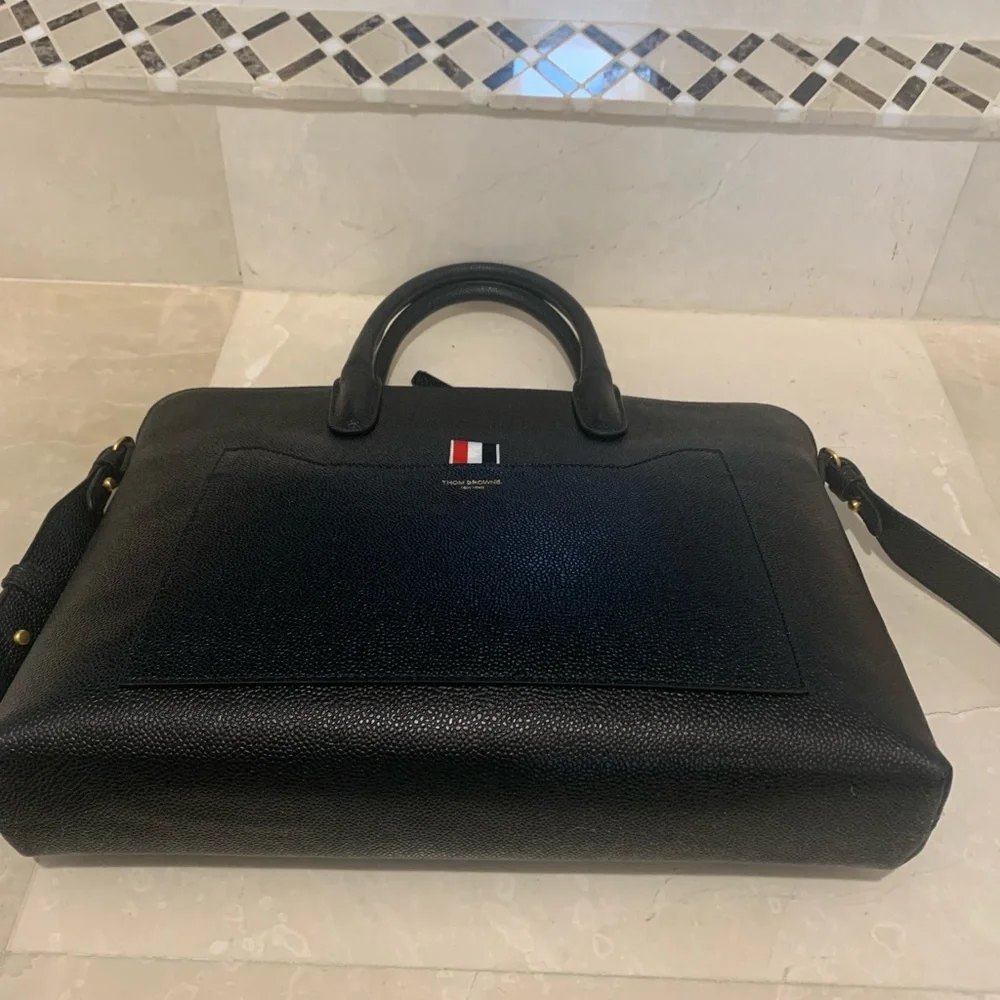 THOM BROWNE Black Pebble Grain Briefcase